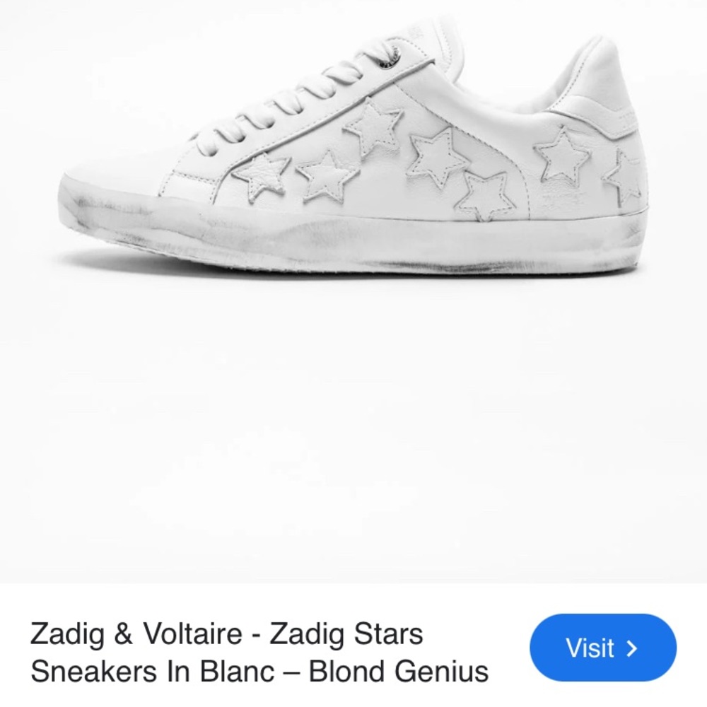 Zadig&Voltare Paris 100% Leather White Star Sneakers size 40, missing inserts - Picture 2 of 7